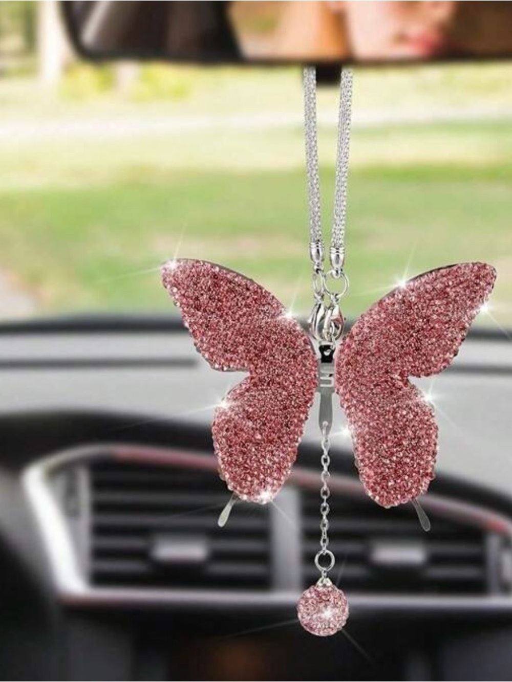 Rose Pink Sparkling Butterfly Pendant Necklace